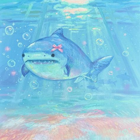 Painting Fairycore, Cottagecore Painting, Animal Painter, Shark Painting, Indie Vibes, Cute Paintings, Rainbow Art, Environmental Art, Pretty Art