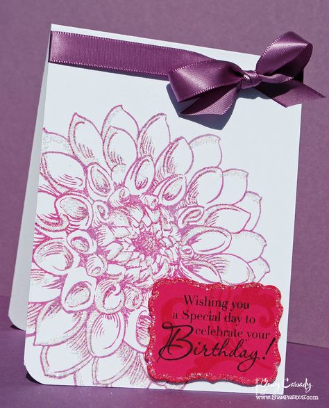 black fine ink for card stamping | Jumbo Dahlia Birthday | Stampendous Impressions Stampendous Cards, Stampendous Stamps, Cas Cards, Handmade Card Making, Glitter Ribbon, Admit It, Madison Avenue, Penny Black, Creative Cards