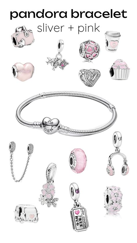 part 2! pink + silver💗🩶 i’ll be posting taylor stuff later! #pandora #pink #bracelet #fyp Pandora Charms Pink, Pandora Bracelet Charms Ideas, Girly Bracelets, Pandora Bracelet Designs, Pandora Jewelry Charms, Pandora Pink, Pink Charm, Jewelry Accessories Ideas, Pandora Bracelet Charms