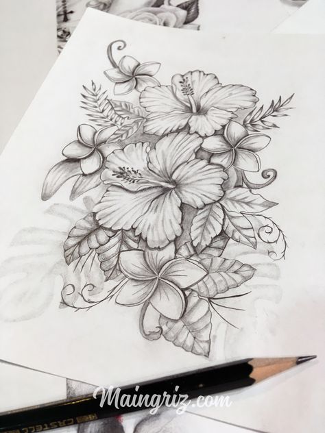 Hibiscus tattoo design | Maingriz Tattoo Design Hawaiin Tattoo, Tropisches Tattoo, Tropical Flower Tattoos, Drawing Of Flowers, Hawaii Tattoo, Baddie Tattoos, Hawaiian Flower Tattoos, Hibiscus Flower Tattoos, Backpiece Tattoo