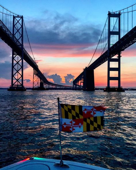 Maryland My Maryland, Bay Bridge Maryland Flag Art, Chesapeake Bay Bridge, Maryland Flag, Old Dominion, Cool Wallpapers Cartoon, Chesapeake Bay, Aesthetic Pastel Wallpaper, Down South, Beautiful Sky