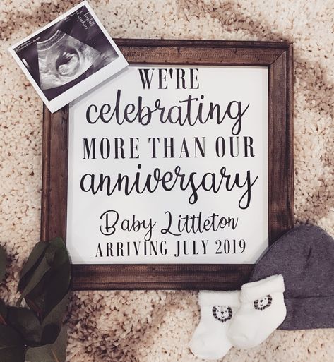 Baby announcement on wedding anniversary June Due Date Announcement, Pregnancy Announcement At Wedding, Wedding Pregnancy Announcement, Blended Family Baby Announcement, Pregnacy Announcments Ideas To Family, August Baby Announcement, Anniversary Pregnancy Announcement, 1st Baby Announcement, First Time Pregnancy Announcement Ideas