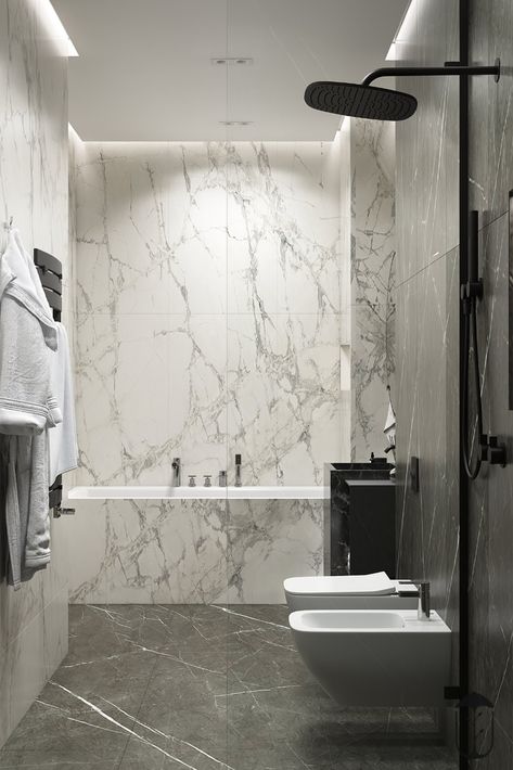 The white ceramic sink has eternal elegance and cleanliness, which gives the simple beauty to your bathroom. Marble Walls, Bathroom Cladding, Modern Bathtub, Shower Floor Tile, Bad Inspiration, Decor Baie, Bathroom Design Decor, Bathroom Design Luxury, Bath Room