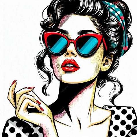 Premium Photo | Sassy Retro Chic Pop Art Woman in Sunglasses Beautiful Art Female Portrait, Vintage Pop Art Tattoo, Pop Art Sunglasses, Pop Art Women Comic, Pop Art Images Ideas, Pop Art Fashion Illustration, Ragazza Pop Art, Retro Drawings, Movie Drawings