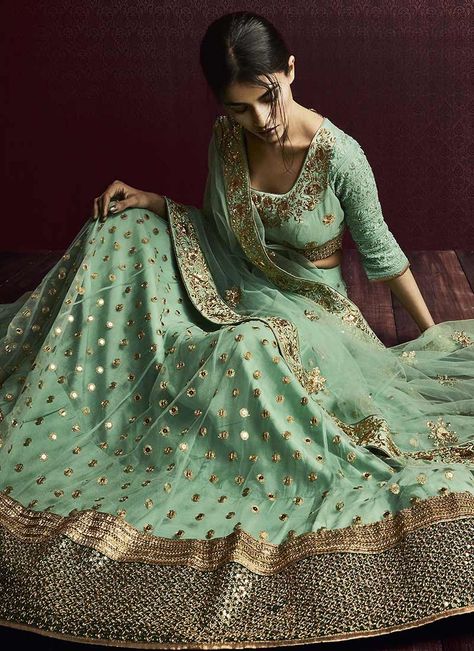 Ae Dil Hai Mushkil Net Teal Green Umbrella Lehenga Choli Aditi Gupta, Pista Green, Salwar Kamiz, Embroidered Lehenga, Desi Clothes, Party Wear Lehenga, Indian Couture, Lehenga Saree, Silk Lehenga