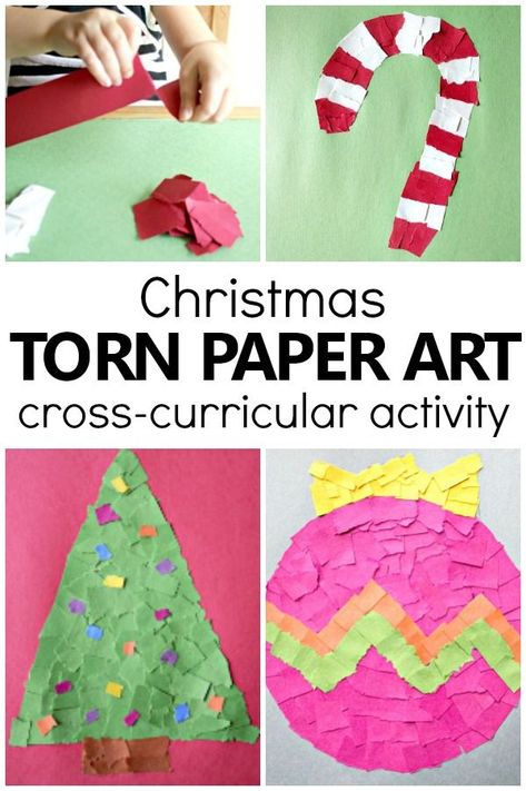 Torn Paper Christmas Crafts for Kids-Easy Christmas Crafts Kids Can Make. Exercise those fine motor muscles with these easy Torn Paper Christmas Crafts for Kids. Excellent Christmas activitiy for 3 and 4 year olds. #christmas #preschool #kindergarten #kidscrafts Paper Christmas Crafts For Kids, Paper Christmas Crafts, Torn Paper Art, Christmas Preschool, Mason Jar Crafts Diy, Crafts Kids, Preschool Christmas, Easy Christmas Crafts, Torn Paper