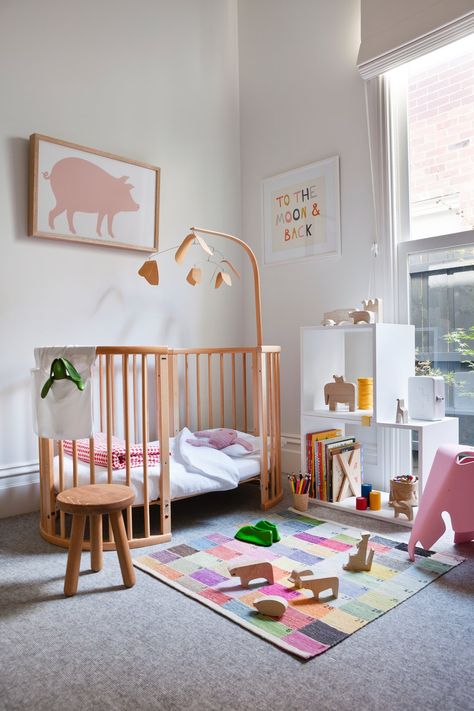 Children's bedroom. Feature with Vitra Eames Elephant and Danese Milano Il Porcello painting. Armadale Residence by Made by Cohen and Robson Rak. Photo by Shannon Mcgrath. #childrensroom Stylish Kids Room, Nursery Style, Modern Nursery Decor, Nursery Modern, Kids Interior, Baby Bedroom, Cool Ideas, Nursery Inspiration, Modern Nursery