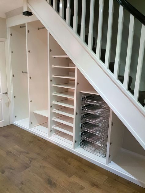 Under Stairs Storage Shoes, Understairs Pull Out Shoe Storage, Under Stair Shoe Storage, Stairs Pull Out Storage, Under Stairs Sliding Storage, Under Stairs Pull Out Storage Diy, Staircase Pull Out Storage, Under Stairs Playroom, Stairs And Hallway Ideas