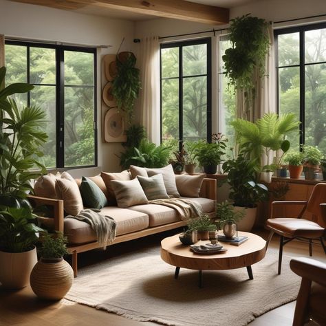 Discover how to bring the beauty of nature indoors with these 7 inspiring decor ideas. Transform your living space with lush greenery, natural textures, and earthy tones for a refreshing ambiance! Organic Modern Plants, Biophilic Living Room, Earthy Apartment, Earthy Homes, Scandanavian Interiors, Japandi Living Room, Japandi Living, Apartment Living Room Design, Embrace Nature