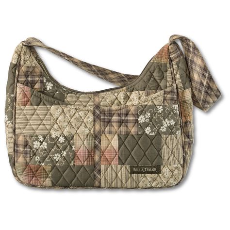 PRICES MAY VARY. Woodland Country Patchwork: An authentic quilted patchwork made from six fabrics in plaids, stripes, solids, and florals. 100% cotton fabrics feature an earthy, rustic palette of taupe, tan, and burgundy. Handbags and wallets are lined with 100% cotton. Sized Just Right: Not too big and not too small, the Blakely quilted purse measures 11" wide, 9.5” high at the sides (7" in the middle), and 4" deep. It’s the perfect size hobo-style pocketbook to carry everything you need, and t Rustic Palette, Quilted Purse, Quilted Patchwork, Fabric Handbags, Quilted Wallet, Fabric Purses, Sewing Purses, Quilted Purses, Hobo Shoulder Bag