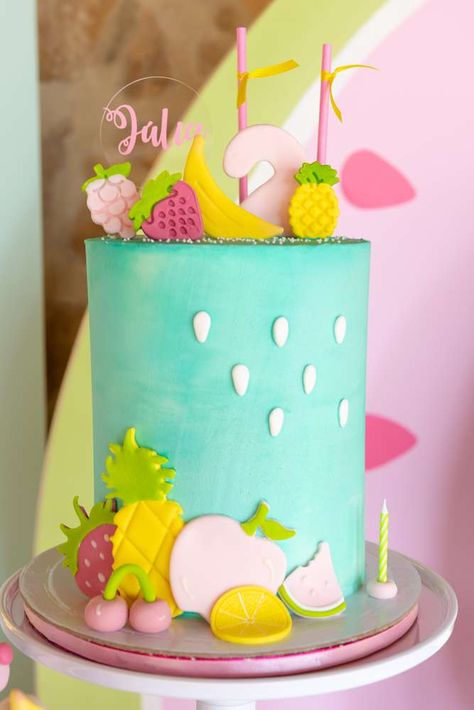 Fruit Birthday Party Ideas | Photo 4 of 13 | Catch My Party Cake Summer Birthday, Tootie Fruity Birthday Cake, Fruit Themed Birthday Cake, Fruits Theme Birthday Party, Twotti Fruity Birthday Cake, Fruit Themed Cake, Fruity Birthday Cake, Summer Theme Cake, Tutti Fruity Cake