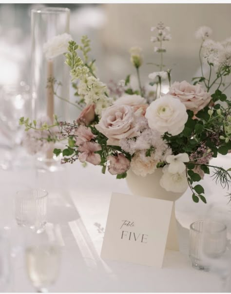 Romantic Wedding Centerpieces Flowers, White And Pink Wedding Flowers Centerpieces, Pale Pink Wedding Theme, Pink Wedding Aesthetic, Modern Blush Wedding, Pale Pink Wedding Flowers, Circle Tables, Pink Wedding Florals, Blush Pink Wedding Centerpieces