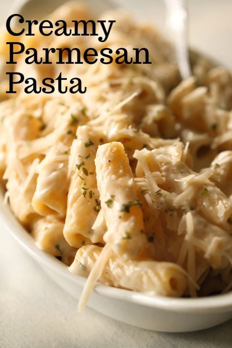 Creamy Parmesan Pasta | Six Sisters' Stuff We love this delicious creamy pasta salad. It's the perfect side dish to compliment any meal. We use fresh Parmesan cheese which gives it a rich taste. It's so creamy it melts in your mouth. #parmesan #pasta Creamy Parmesan Pasta, Creamy Pasta Salad, Creamy Pasta Salads, Creamy Pasta Recipes, Pasta Side Dishes, Pasta Sides, Six Sisters Stuff, Salad Pasta, Creamy Parmesan