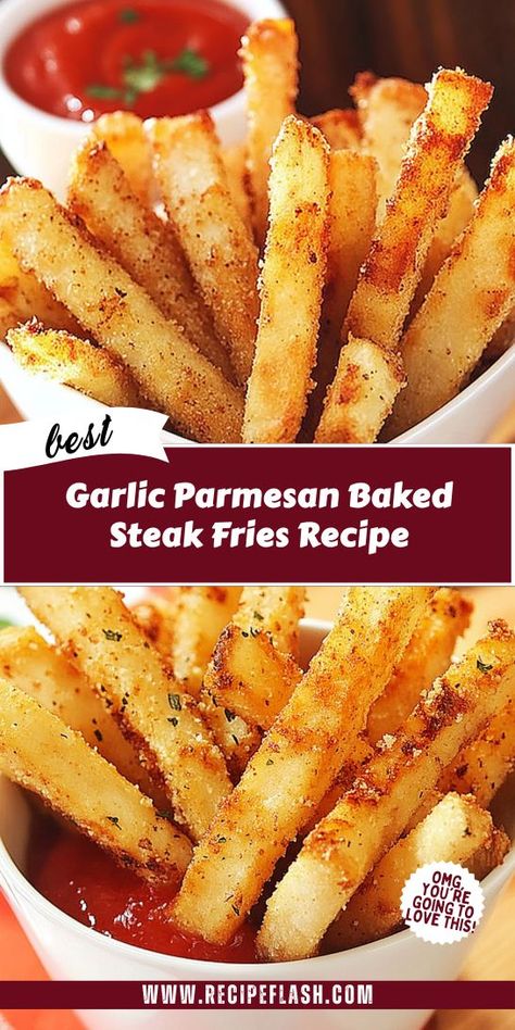 Want to enhance your steak dinner experience? These Garlic Parmesan Baked Steak Fries are the crispy, cheesy side dish you’ve been dreaming of! They’re the ideal pairing for any steak. Be sure to save this recipe for your next special meal! Beef Steak Recipes Easy, Baked Steak Fries, Steak Fries Recipe, Steak Sides, Fried Steak Recipes, Dinner Experience, Baked Steak, Beef Steak Recipes, Crispy Garlic