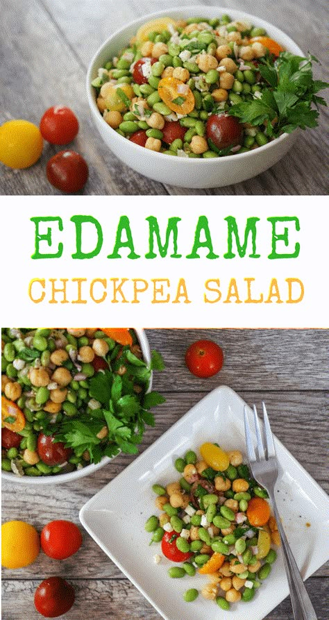 Chickpeas Salad, Paleo Salad, Edamame Recipes, Tomatoes And Feta, Salad With Tomatoes, Edamame Salad, Summer Picnics, Delicious Lunch, Chickpea Recipes