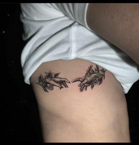 #floral #creationofadam #creationofeve #creationofadamfloral Adam And Eve Tattoo Ideas, Adam And Eve Tattoo, Eve Tattoo, Arm Tattoos Black, Tattoo Free, Arm Sleeve Tattoos For Women, Hands Tattoo, Tattoos Black, The Creation Of Adam