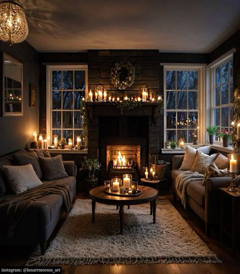 Cozy Living Rooms Dark, Moody Farmhouse Living Room, Stylish Living Room Ideas, Christmas Rooms, Townhouse Ideas, Cozy Scandinavian, Moody Living Room, Fireplace Room, Snug Room