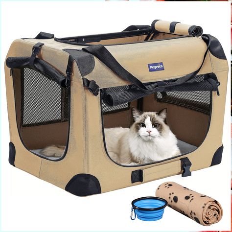 Petprsco Portable Collapsible Dog Crate, Travel Dog Crate 24x17x17 with Soft Warm Blanket and Foldable Bowl for Large Cats & Blanket Folding, Collapsible Dog Crate, Small Dog Crate, Cat Crate, Travel Dog, Pet Crate, Mini Schnauzer, Cat Carrier, Warm Blanket