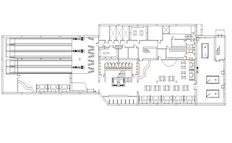 Bowling plan detail dwg file. Bowling Alley Design Ideas, Bowling Floor Plan, Bowling Alley Floor Plan, Bowling Alley Layout, Bowling Alley Design, Arcade Layout Design, Modern Bowling Alley, Bowling Center Design, Bowling Center Architecture