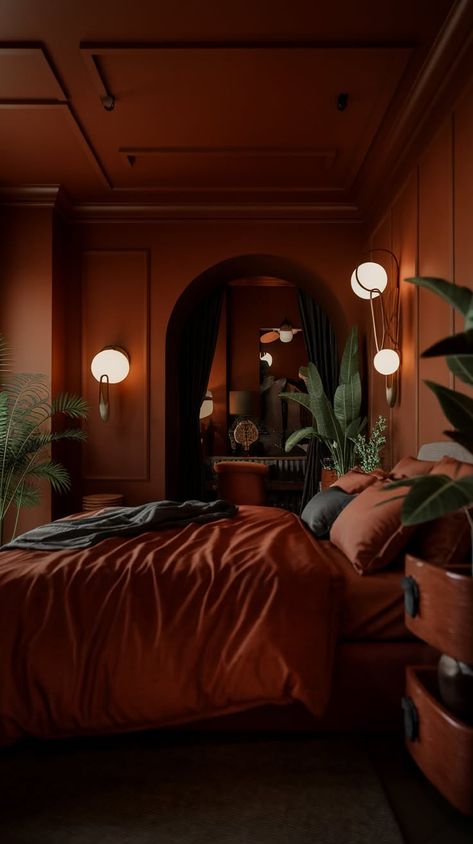 40+ Splendid Dark Moody Bedroom Ideas for a Dramatic Flair Bold Moody Bedroom, Moody Mid Century Modern Bedroom, Dark Eclectic Bedroom, Cosy Bedroom Aesthetic, Dark Red Bedroom, Moody Eclectic Bedroom, Bedroom Burgundy, Midnight Bedroom, Dark Moody Bedroom Ideas