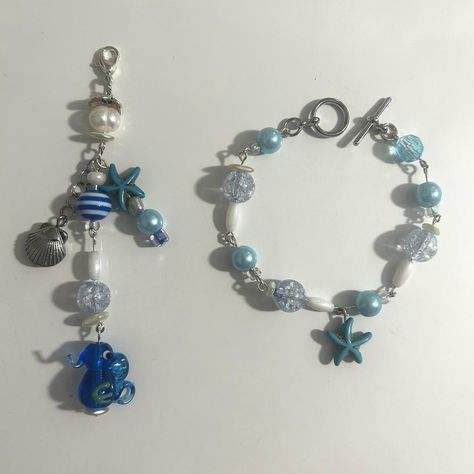 matching ocean themed bracelet and keychain 🫧🪼🌀🦈... - Depop Ocean Theme Bracelet, Sea Themed Bracelet, Ocean Themed Accessories, Ocean Themed Bracelets, Ocean Themed Clothes, Sea Themed Jewelry, Ocean Themed Jewelry, Ocean Themed Outfits, Ocean Keychain