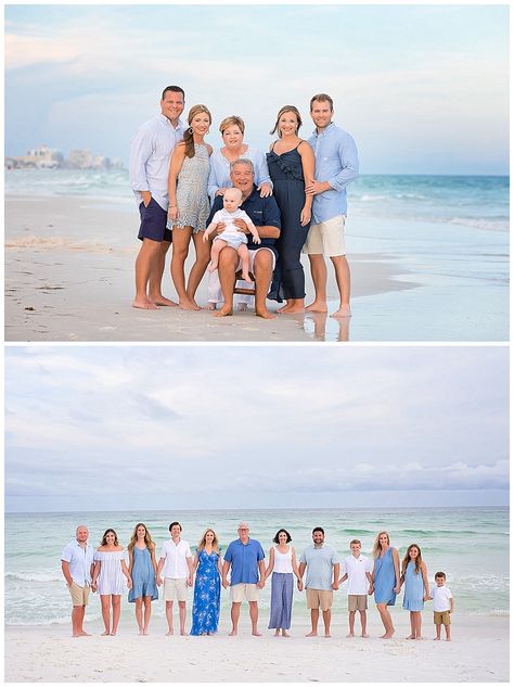 Family Beach Pictures Poses, Family Beach Pictures Outfits, Beach Photoshoot Family, Pictures On The Beach, Extended Family Pictures, Beach Picture Outfits, Extended Family Photography, Summer Family Pictures, Family Photo Colors