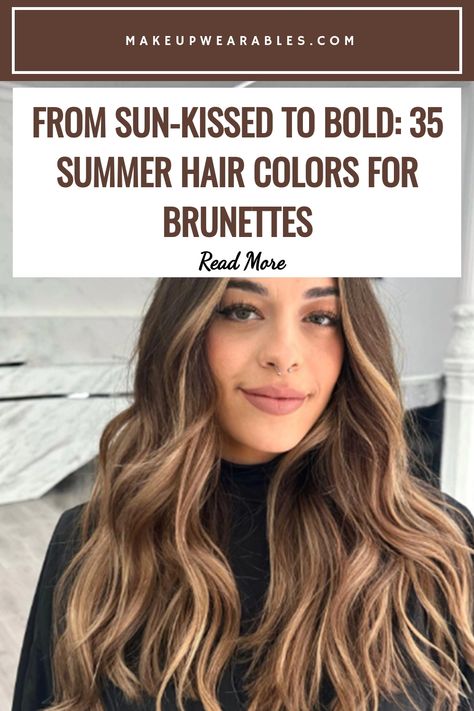 Summer Hair Color Ideas for Brunettes Sun Kissed Brunette, Rich Brown Hair Color, Wavy Bob Long, Rich Brown Hair, Summer Hair Color Ideas, Hair Mirror, Sun Kissed Highlights, Warm Balayage, Rich Brunette