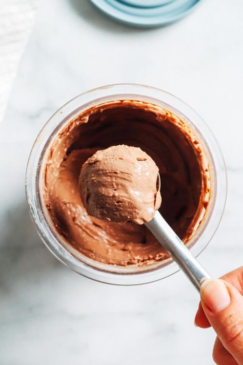 Vegan Chocolate Protein Ice Cream- made with just 5-ingredients in the Ninja Creami, no one would ever guess this ice cream is dairy-free and packed with protein! Vegan Ninja Creami Recipes, Protein Ice Cream Ninja Creami, Protein Ninja Creami, Chocolate Protein Ice Cream, Ice Cream Ninja Creami, Protein Energy Bites, Sweet Potato Protein, Protein Pudding, Soy Recipes