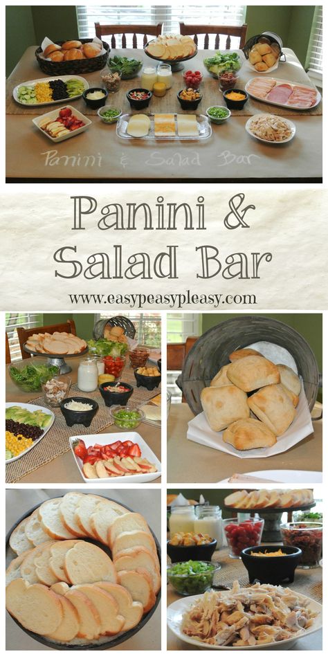 Make up a loaded salad or panini at your next gathering with this easy Panini Salad Bar. Salad Bar Ideas Party, Bar Ideas Party, Salad Bar Party, Glamping Dinner, Salad Bar Ideas, Loaded Salad, Fondue Dinner, Party Food Bars, Wedding Foods