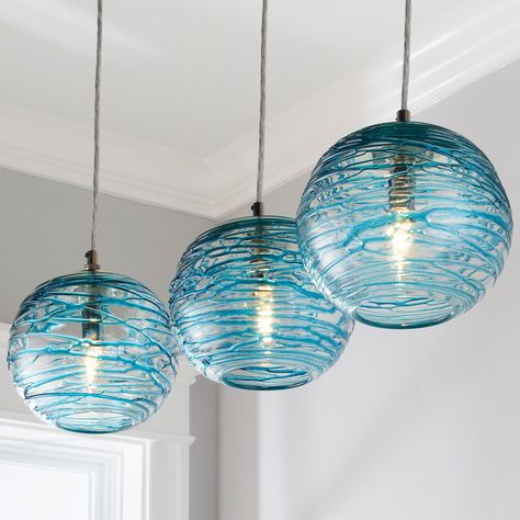 Swirling Glass Globe Mini Pendant Light aqua Coastal Lights, Coastal Pendant, Coastal Pendant Lighting, Coastal Table, Table Lanterns, Glass Globe Pendant Light, Coastal Lighting, Beach Lighting, Glass Floats