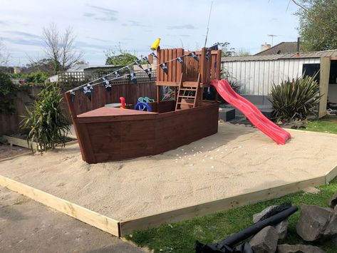 Build A Pirate Ship, Build A Pirate, Deck Over Concrete, Boat Wheel, Deck Repair, Playhouse Plans, Crazy Paving, Sand Pit, Cubby House