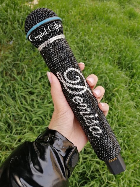 Decorated Microphone, Bedazzled Microphone, Rhinestone Microphone, Bling Microphone, Glitter Microphone, Crystal Microphone, Music Mic, Concert Stage Design, Concert Stage