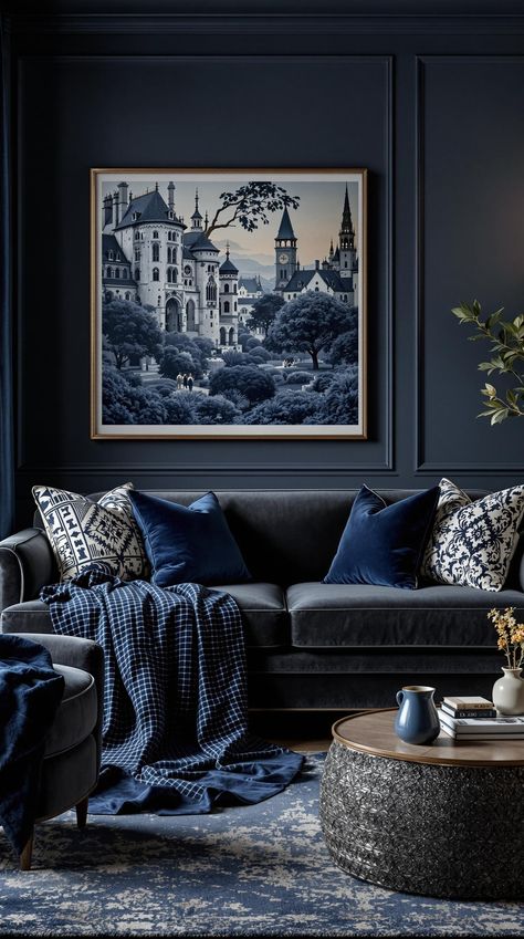 Dark Grey Couch Living Room Living Room Decor Navy And Grey, Grey Couch Living Room Ideas, Navy Rugs, Dark Grey Couch, Dark Grey Couch Living Room, Dark Grey Couches, Couch Living Room Ideas, Dark Gray Sofa, Dark Blue Living Room