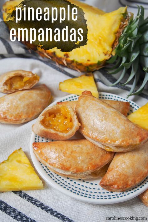 These pineapple empanadas have a delicious sweet-tart fruity filling wrapped in crisp pastry with a hint of cinnamon. They make a great snack or treat, perfect for any excuse. Pineapple Puff Pastry Desserts, Sweet Empanadas Filling, Pineapple Empanadas Mexican, Pineapple Turnover, Pineapple Empanadas Recipe, Empanadas Dessert, Fruit Empanadas, Pineapple Tarts Recipe, Pineapple Empanadas