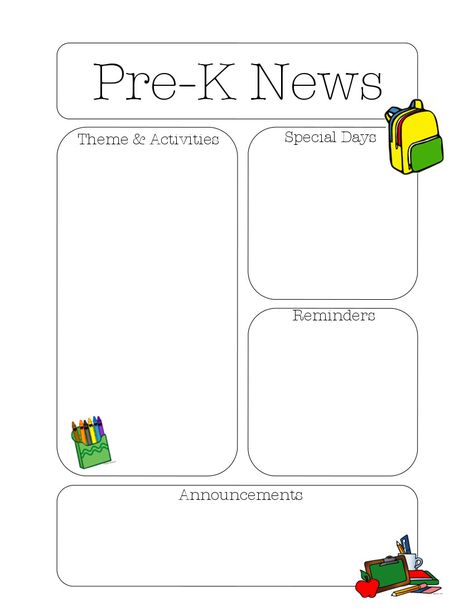 The Crafty Teacher: Pre-K Newsletter Template Teacher Newsletter Template, Monthly Newsletter Template, Printable Letter Templates, Preschool Newsletter Templates, Preschool Newsletter, Newsletter Template Free, Weekly Newsletter Template, Editable Newsletter Templates, Prek Classroom