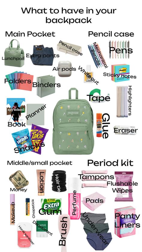 Pe Bag Essentials School, Things To Have In Your School Bag, Whats In My Backpack For School, What To Pack In Your School Bag, Middle School Must Haves, School Bag Organization, Middle School Essentials, Extra Gum, School Backpack Essentials