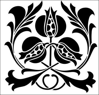 Tile No 20 stencil from The Stencil Library ART NOUVEAU range. Buy stencils online. Stencil code DE223. Pomegranate Stencil, Art Nouveau Pomegranate, Art Nouveau Stencil, Pomegranate Art, Stencils Online, Nouveau Tattoo, Library Art, Art Advice, Print Design Art