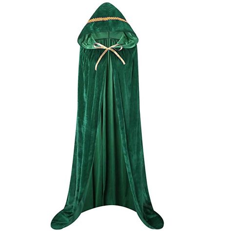 Ourlove Fashion Unisex Full Length Hooded Robe Cloak Long Velvet Cape Cosplay Costume 59" (Green (Lace)) Halloween Themed Party, Ivy Costume, Hand Fasting, Cape With Hood, Poison Ivy Costumes, Cream Floral Dress, Very Short Dress, Velvet Cape, Hooded Robe