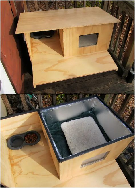 Outdoor Cat House Plans, Cat House Outdoor Winter, Outdoor Cat House Diy, Outside Cat Shelter, Diy Outdoor Cat House, Insulated Cat House, Outside Cat House, Heated Cat House, Cat House Plans