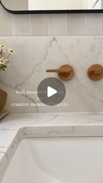 Bernice on Instagram: "apart from the aesthetic appeal of a wall mounted faucet being more sleek and modern, what i would consider HUGE pros are that they free up counter space and are so easy to keep clean by avoiding the water splashes and pooling that happens with counter mounted faucets!   ✅Pros: aesthetic appeal, free up counter space, easy to keep clean, avoids messes, can make for a custom look, can work with floating or statement sinks  👎Cons: needs professional installation, cost of installation, plumbing work needed, the height and depth need to be paid attention to to avoid splashing   I just detailed these pros and cons for each in terms of functionality, installation and cost implications, in my most recent blog article   👉comment INFO for the article  to be sent to you, or Bathrooms With Wall Mounted Faucets, Wall Mounted Faucet Bathroom, Wall Faucet Bathroom, Quarts Counter Tops, Wall Mounted Faucet, Floating Sink, Colorado House, Wall Faucet, Wall Mount Faucet Bathroom