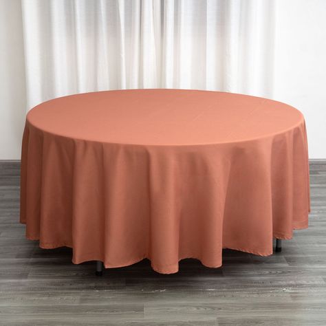 Table Linens For Wedding, Linens For Wedding, Round Table Sizes, Rusting Wedding, Color Terracota, Wedding Tablecloths, Table Overlays, Wedding Party Table, Mantel Redondo