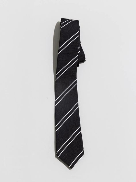 8 Black-and-White Ties Perfect for Fall | GQ School Ties, Mafia Gangster, Black Office, Groom Ties, White Tie, Best Black, Striped Tie, Graphic Patterns, Black Tie