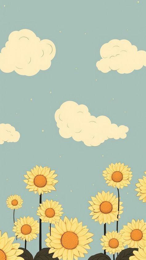 Sunflower Cute Wallpaper, Cute Backgrounds Sunflower, Sunflower Wallpaper Backgrounds, Sunflower Drawing Wallpaper, Cartoon Sunflower Wallpaper, Sunflower Wallpaper Iphone, String Photos, Sunflower Pattern Wallpaper, Kawai Wallpapers