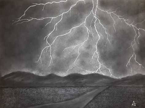 Thunder Sketch, Thunder Drawing, Storm Sketch, Storm Drawing, How To Draw Lightning, Night Sky Drawing, Charcoal Artwork, Ap Drawing, English Project