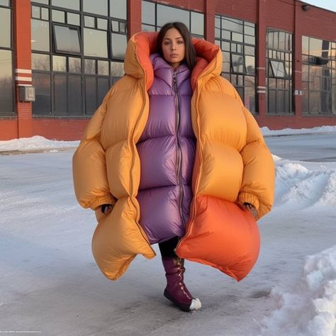 Ugly Fashion, Snow Outfits, Down Suit, Puffer Coats, Snow Outfit, Puffer Jacket Women, Big Clothes, Puffy Jacket, Coat Design