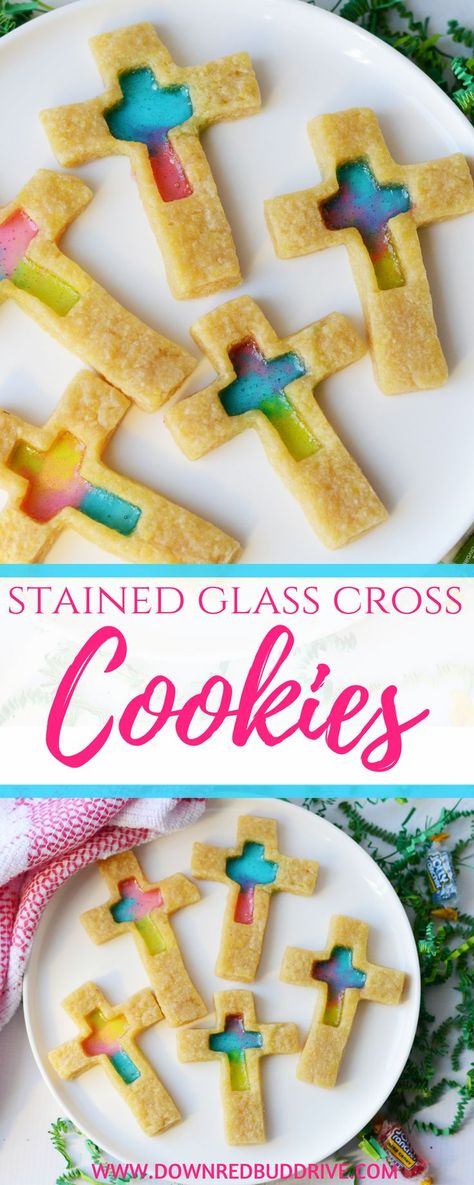 stained glass cross cookies Christian Christ fun recipe for Easter church spring PINTEREST: @ecclesiasticalsewing Alphabet Snacks, Christian Cookies, Dessert Easter, Confirmation Ideas, Glass Cookies, Cross Cookies, Stained Glass Cross, Stained Glass Cookies, Easy Easter Desserts