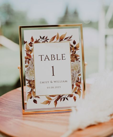 Fall Wedding Table Numbers, Table Number Template, Seating Card, Autumn Wedding Table Numbers, Editable Table Numbers, CORJL - Etsy Autumn Wedding Table Numbers, Autumn Wedding Table, Fall Wedding Table Numbers, Fall Wedding Sign, Table Number Sign, Fall Wedding Tables, Table Number Template, November Wedding, Seating Cards