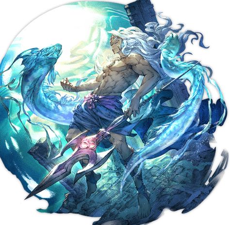 Poseidon, the Tide Father - Granblue Fantasy Wiki Mythology Art, Blue Dragon, God Art, Arte Fantasy, 판타지 아트, Fantasy Character Design, Fantasy Creatures, Character Design Inspiration, Character Concept