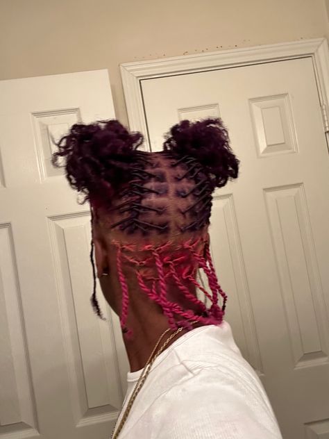 Valentines Day Loc Styles, Hairstyles Faux Locs, Purple Locs, Purple Natural Hair, Pink Locs, Two Ponytail Hairstyles, Short Dreadlocks Styles, Locs Styles, Short Locs