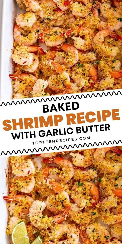 I think garlic and shrimp are a match made in heaven! In my opinion, nothing elevates the flavor of shrimp as much as garlic does, and these baked garlic shrimp are so easy to make, and cleanup is a breeze! Using panko breadcrumbs and lime zest make this sheet pan shrimp extra crispy and flavorful! Baked Garlic Shrimp, Baked Stuffed Shrimp, Baked Shrimp Recipes, Recipe With Garlic, Sheet Pan Shrimp, Pan Shrimp, Fish Dinner Recipes, Seafood Entrees, Shrimp Recipes Healthy